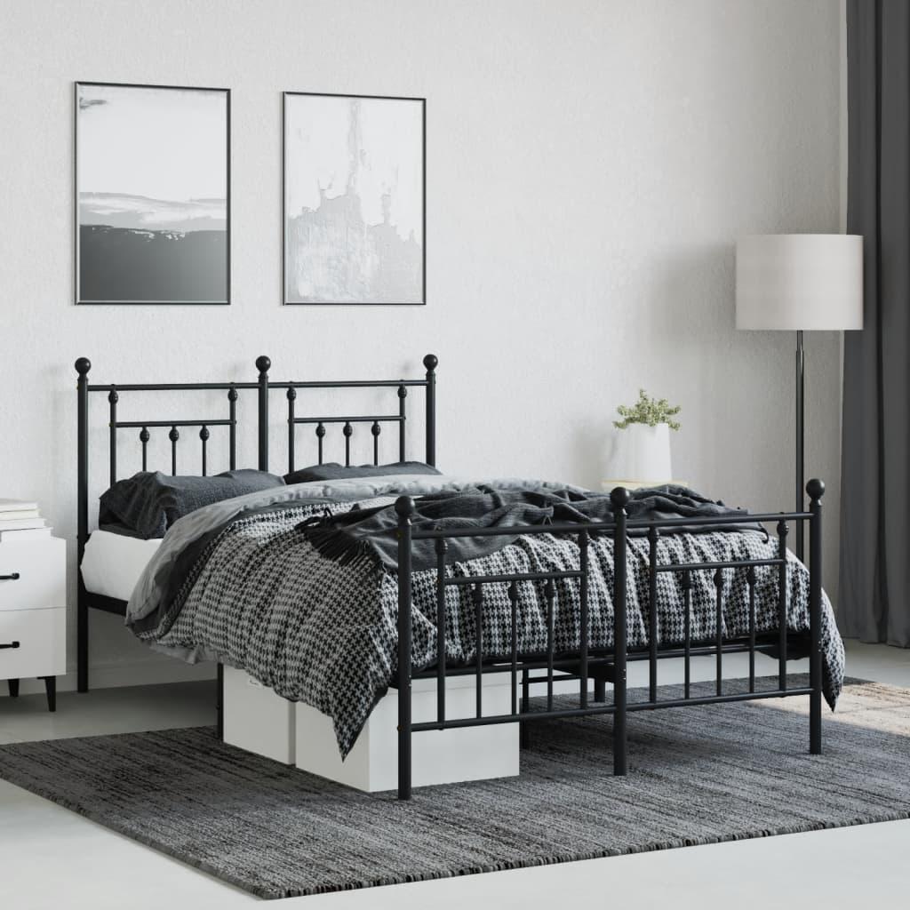 Metal Bed Frame without Mattress with Footboard Black 135x190 cm