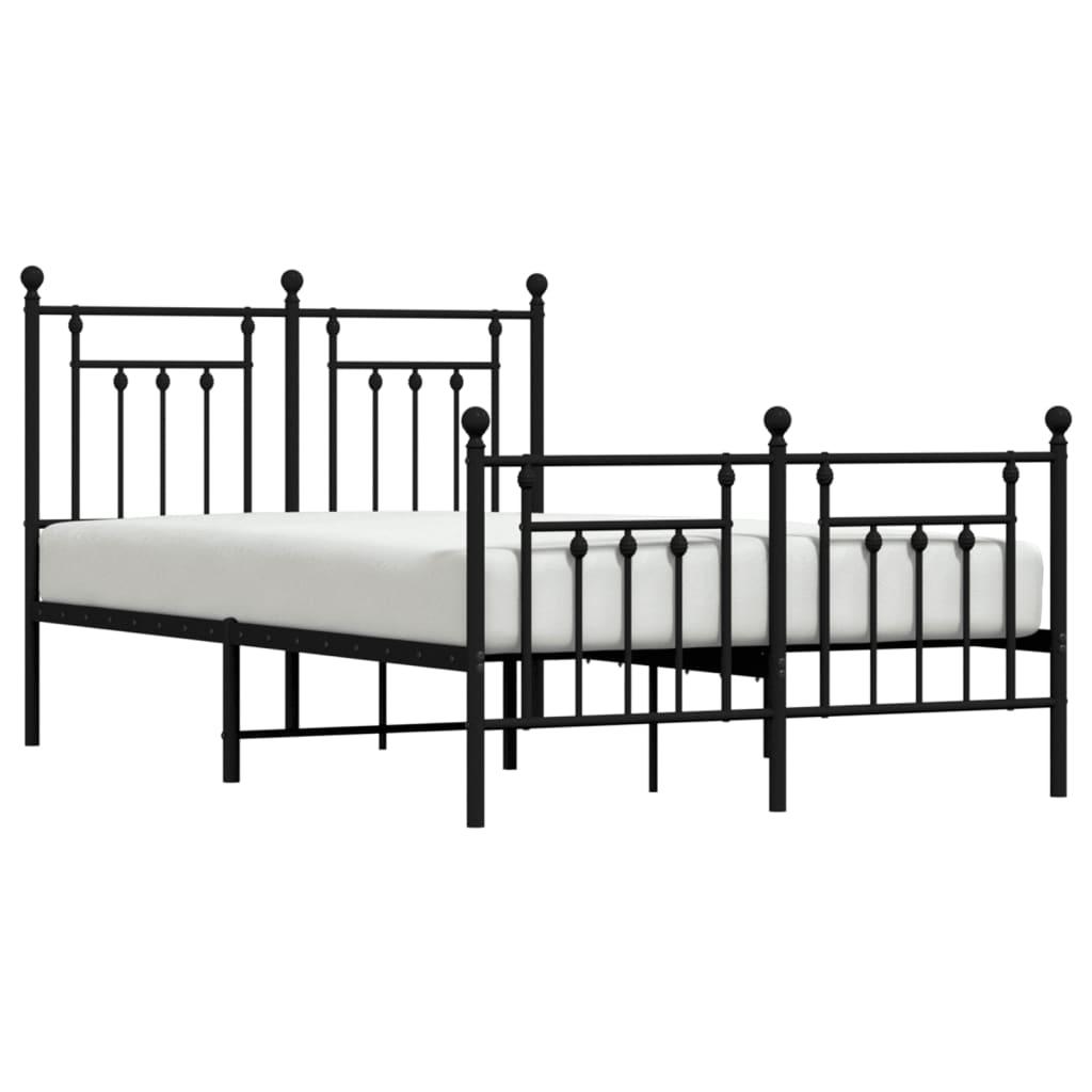 Metal Bed Frame without Mattress with Footboard Black 135x190 cm