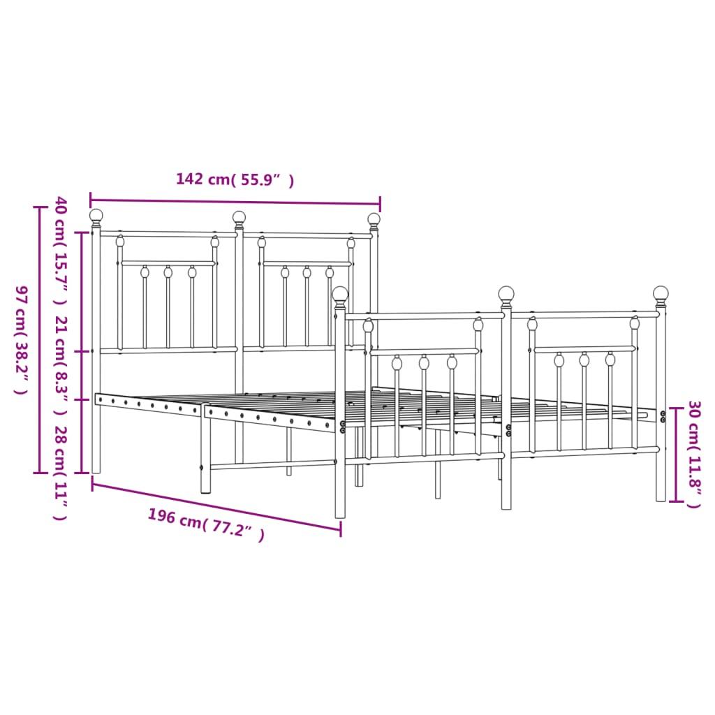 Metal Bed Frame without Mattress with Footboard Black 135x190 cm
