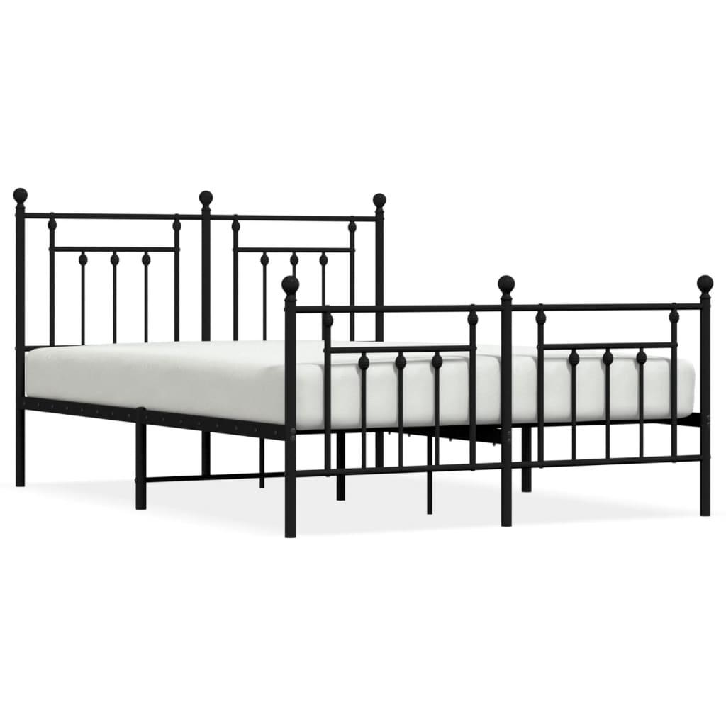 Metal Bed Frame without Mattress with Footboard Black 150x200 cm