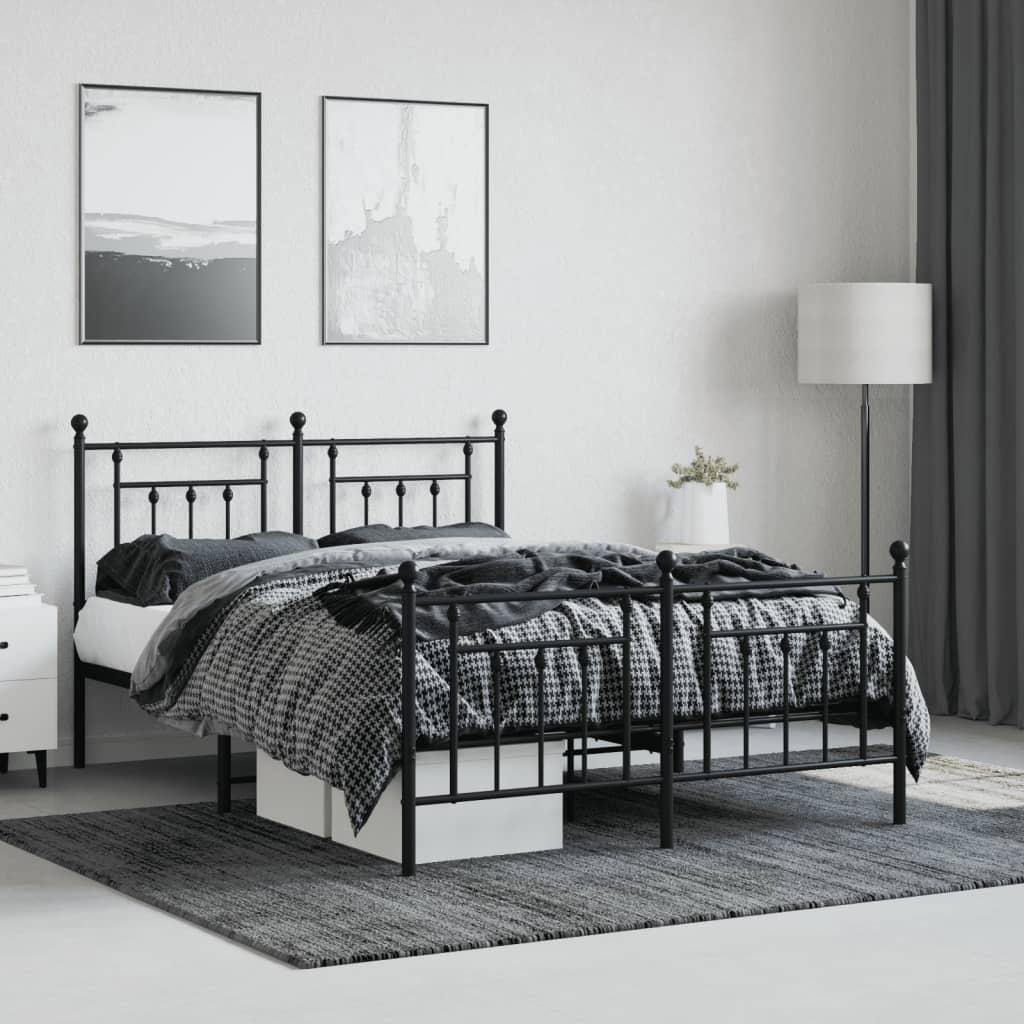 Metal Bed Frame without Mattress with Footboard Black 150x200 cm