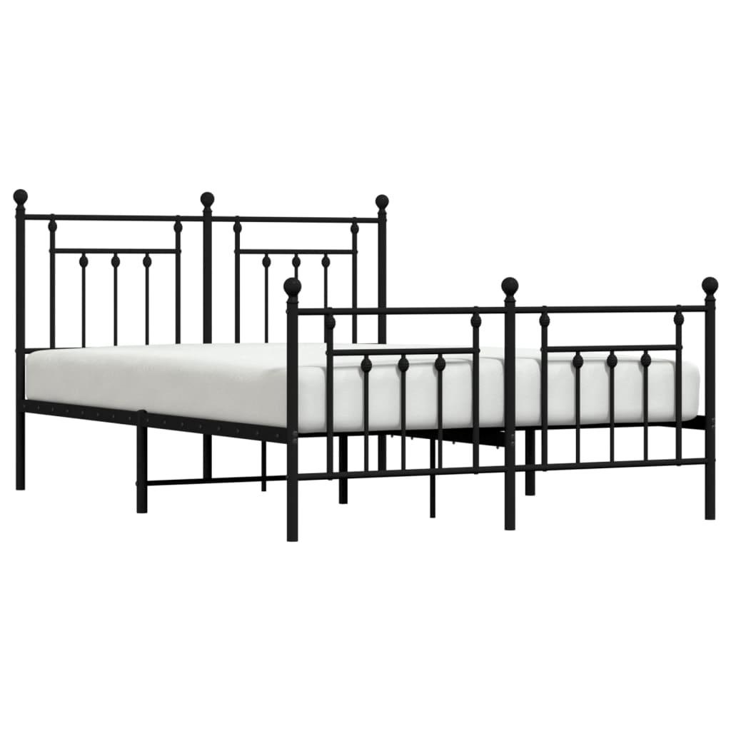 Metal Bed Frame without Mattress with Footboard Black 150x200 cm