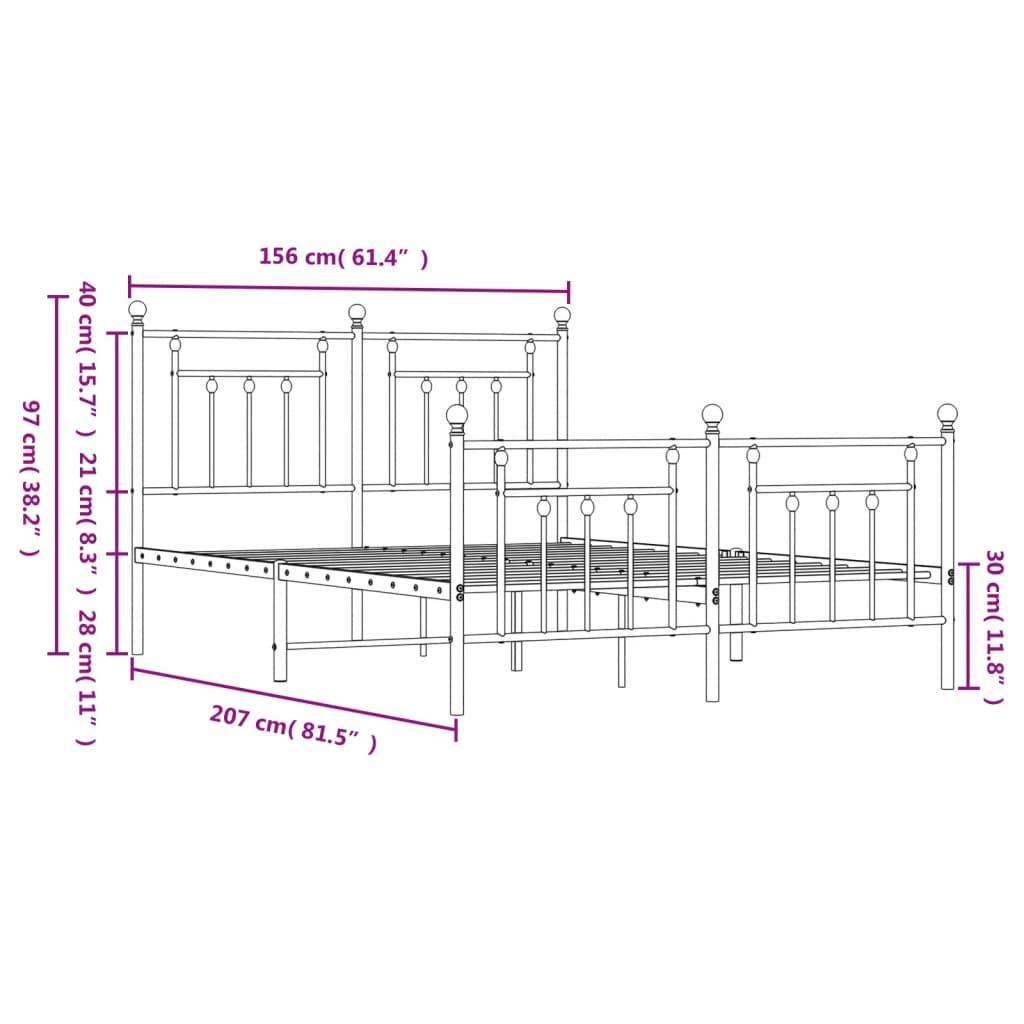 Metal Bed Frame without Mattress with Footboard Black 150x200 cm