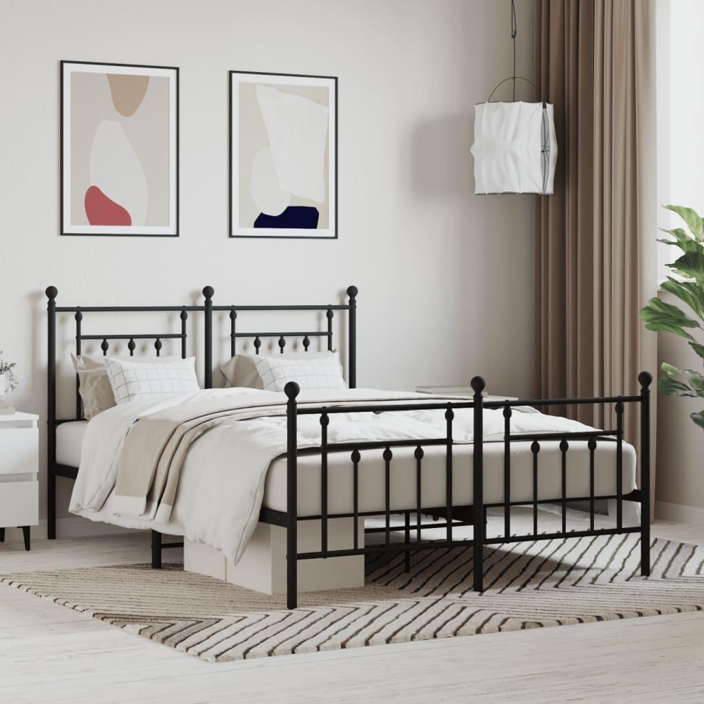 Metal Bed Frame without Mattress with Footboard Black 150x200 cm