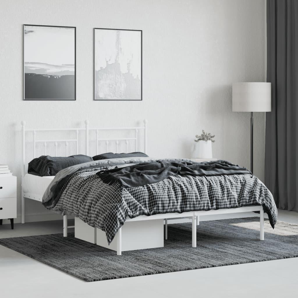 Metal Bed Frame without Mattress with Headboard White 150x200 cm