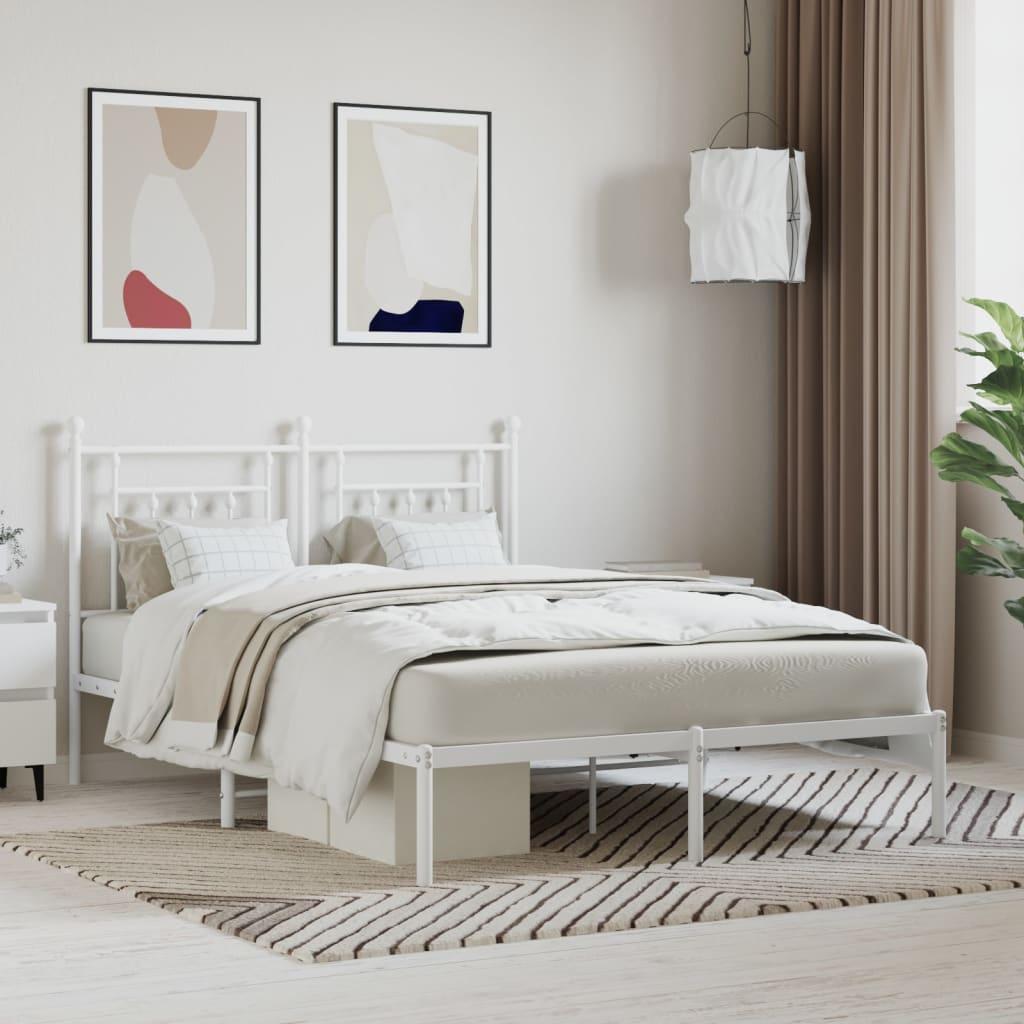 Metal Bed Frame without Mattress with Headboard White 150x200 cm