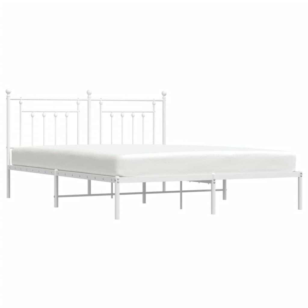 Metal Bed Frame without Mattress with Headboard White 183x203 cm King