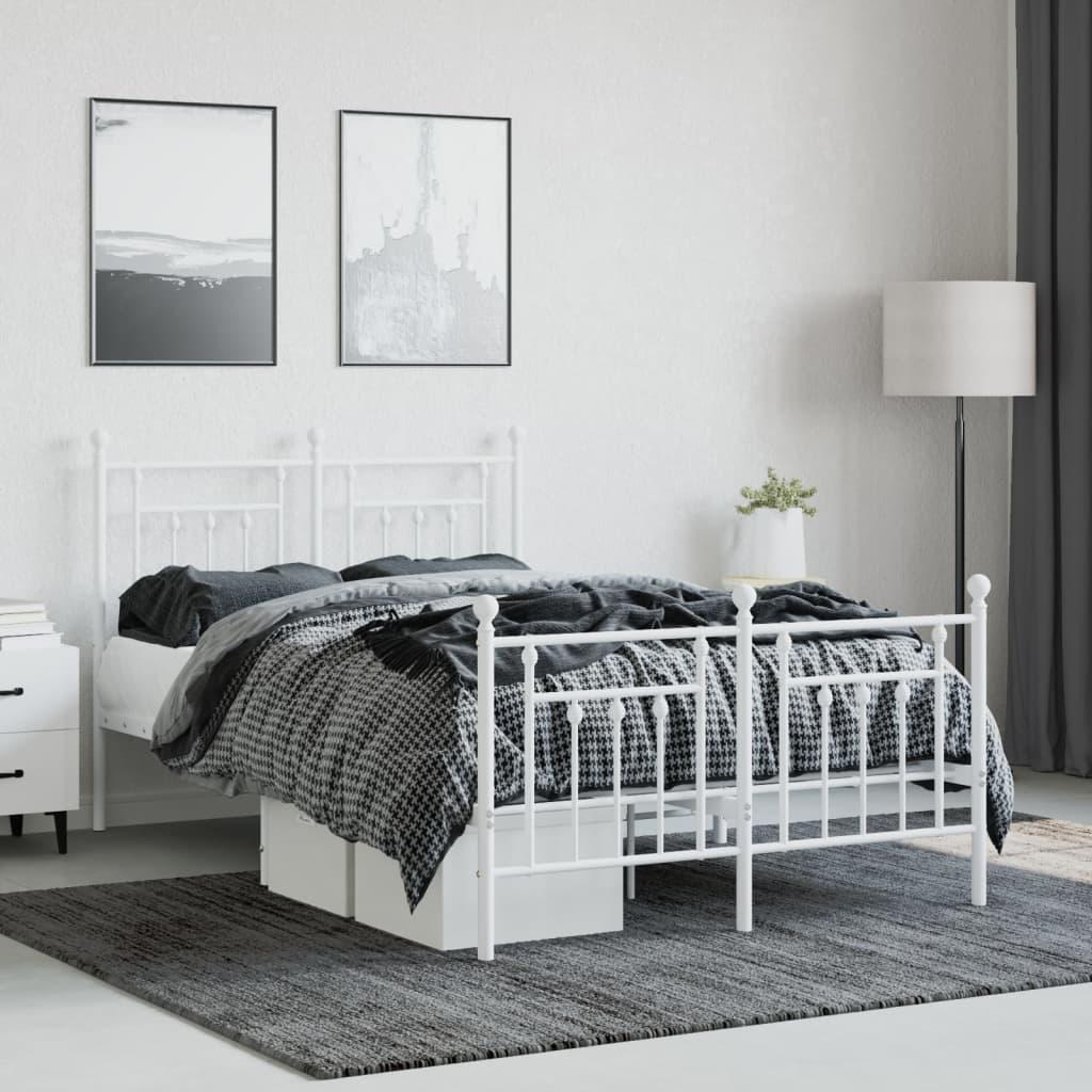 Metal Bed Frame without Mattress with Footboard White 135x190 cm