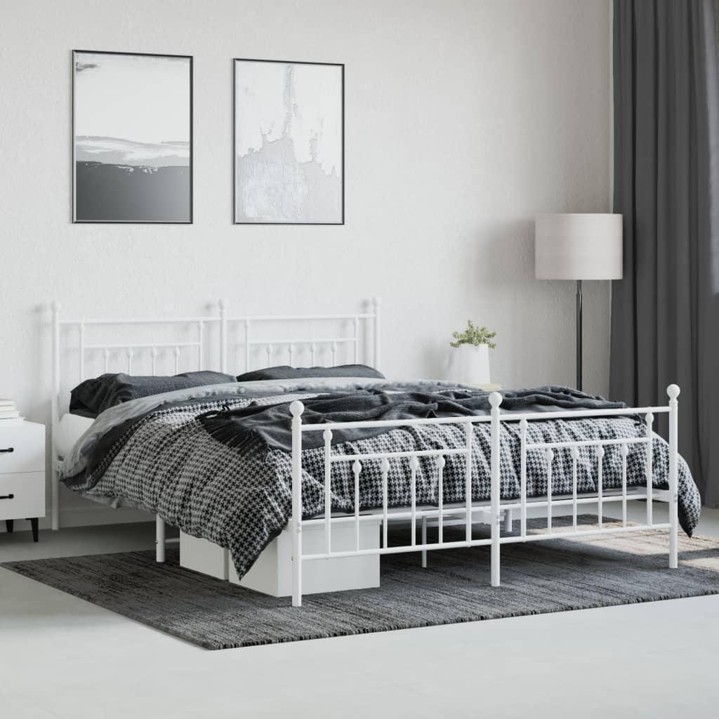 Metal Bed Frame without Mattress with Footboard White 183x203 cm King