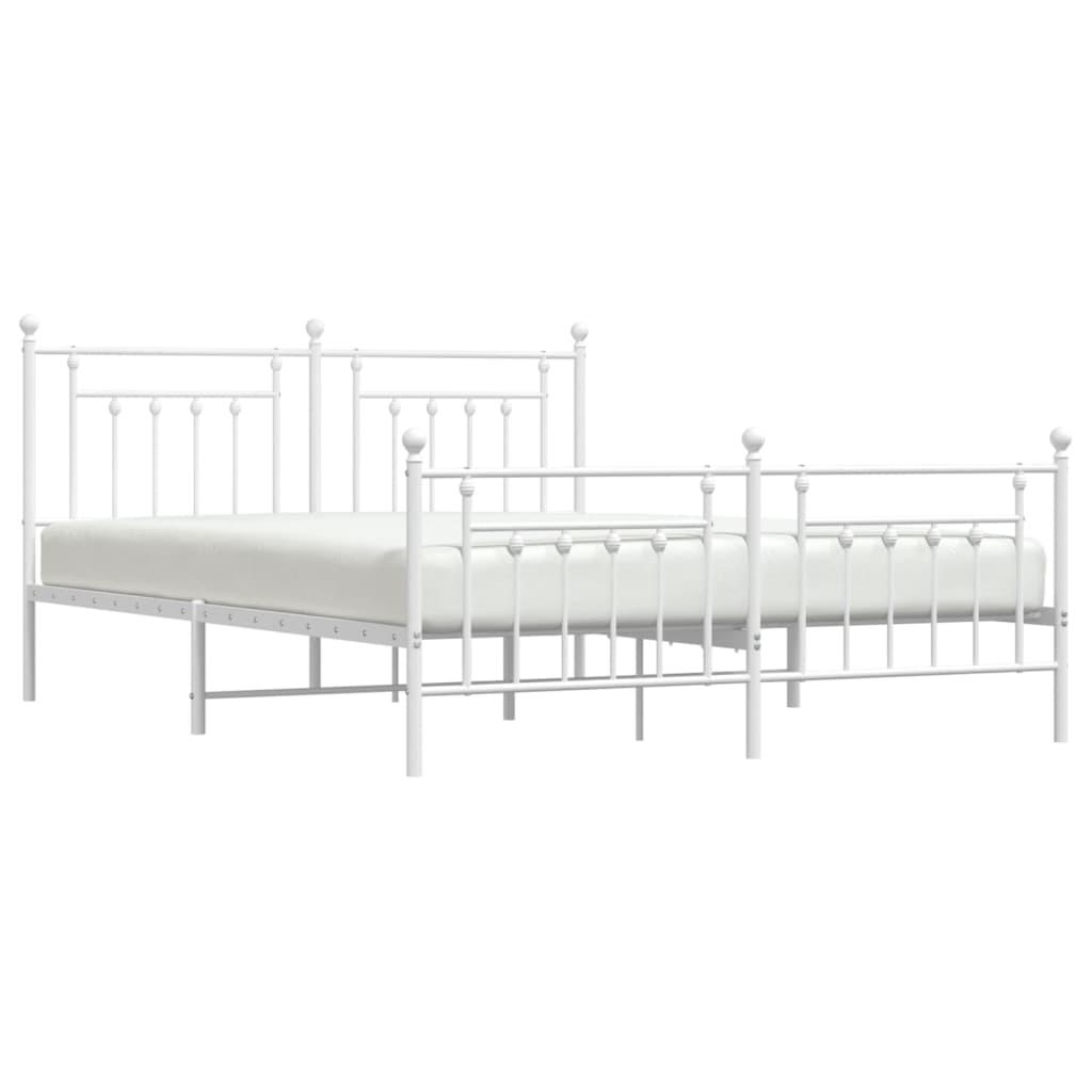 Metal Bed Frame without Mattress with Footboard White 183x203 cm King
