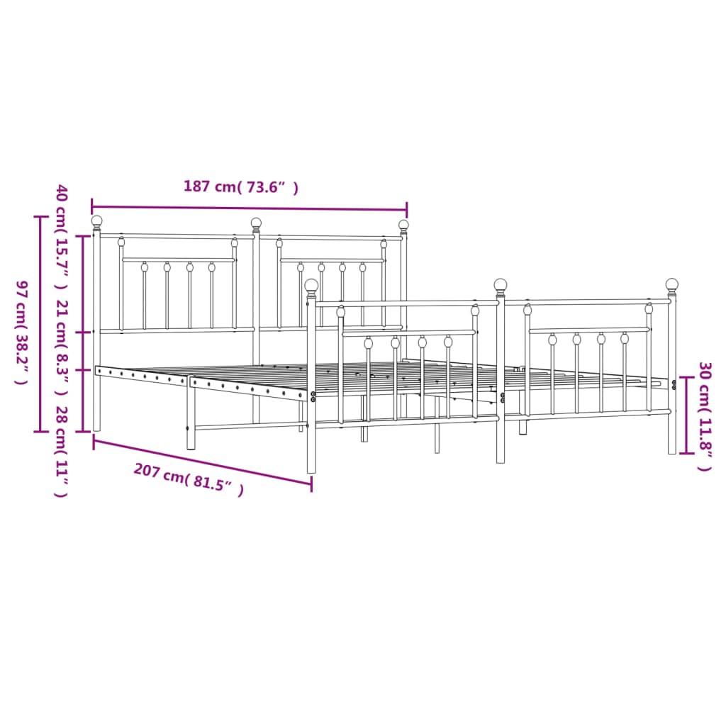 Metal Bed Frame without Mattress with Footboard White 183x203 cm King