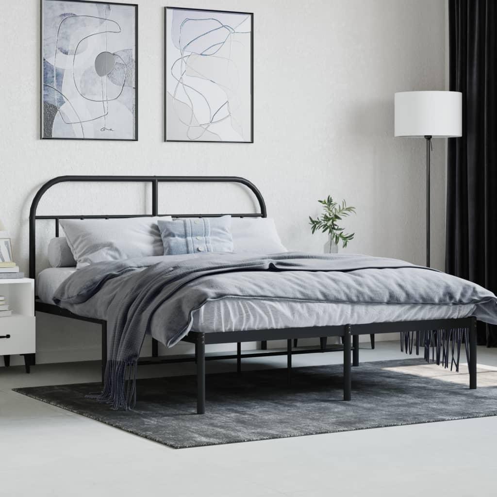 Metal Bed Frame without Mattress with Headboard Black 150x200 cm
