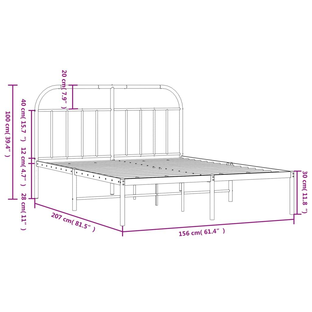 Metal Bed Frame without Mattress with Headboard Black 150x200 cm