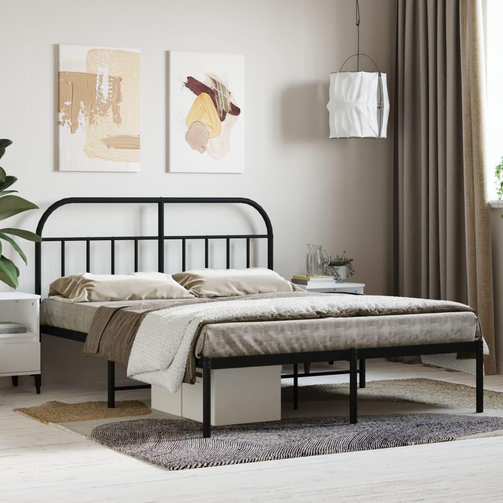 Metal Bed Frame without Mattress with Headboard Black 150x200 cm