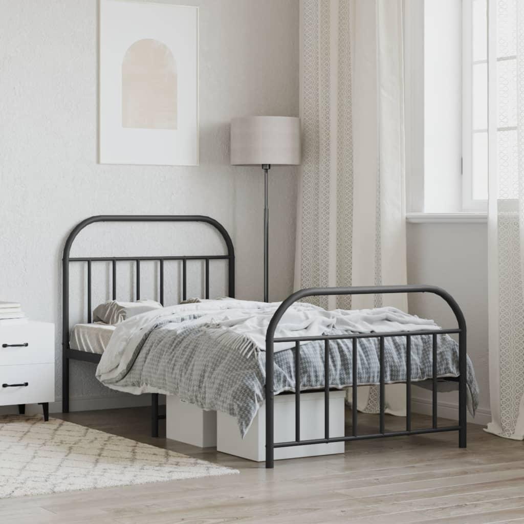 Metal Bed Frame without Mattress with Footboard Black 107x203 cm King Single