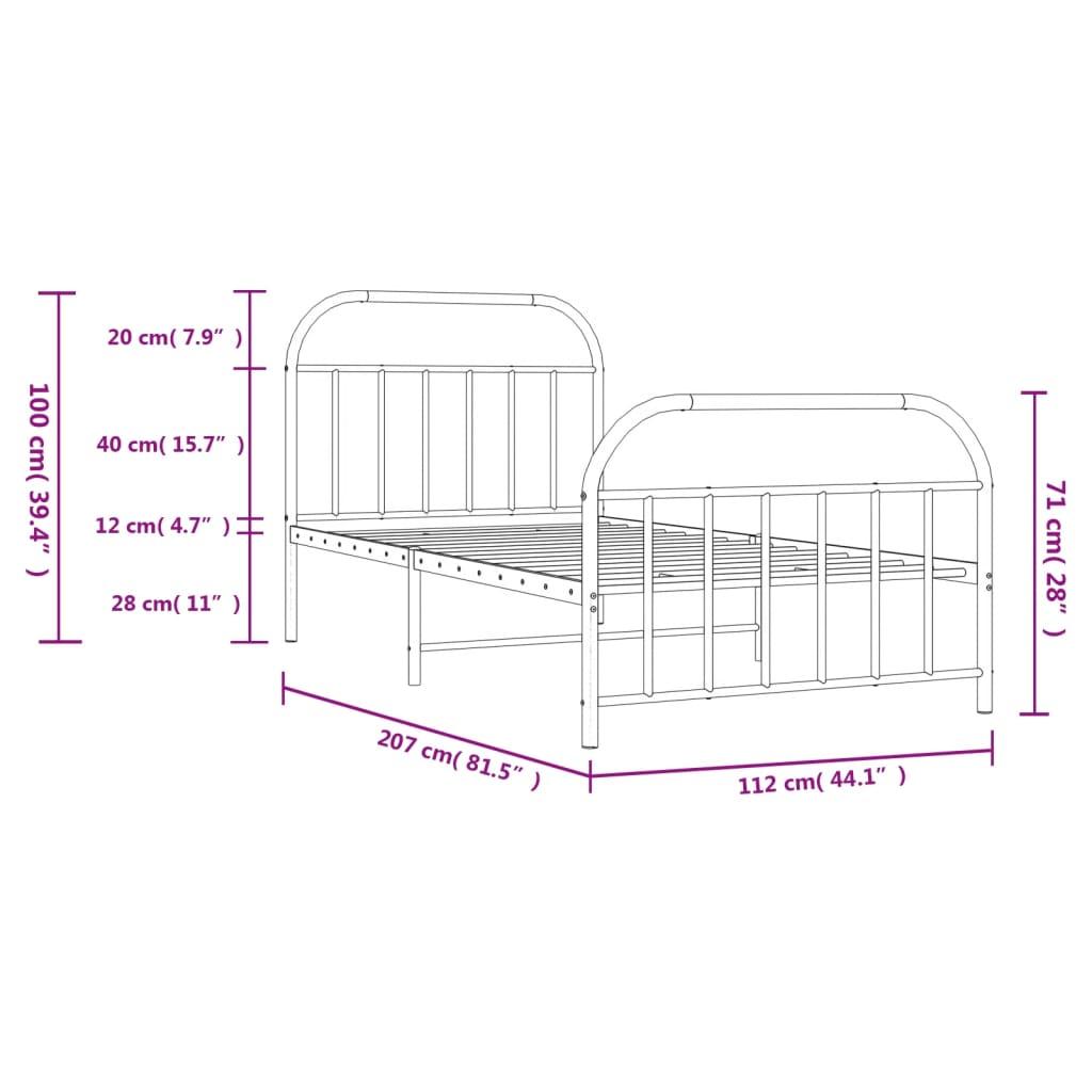 Metal Bed Frame without Mattress with Footboard Black 107x203 cm King Single