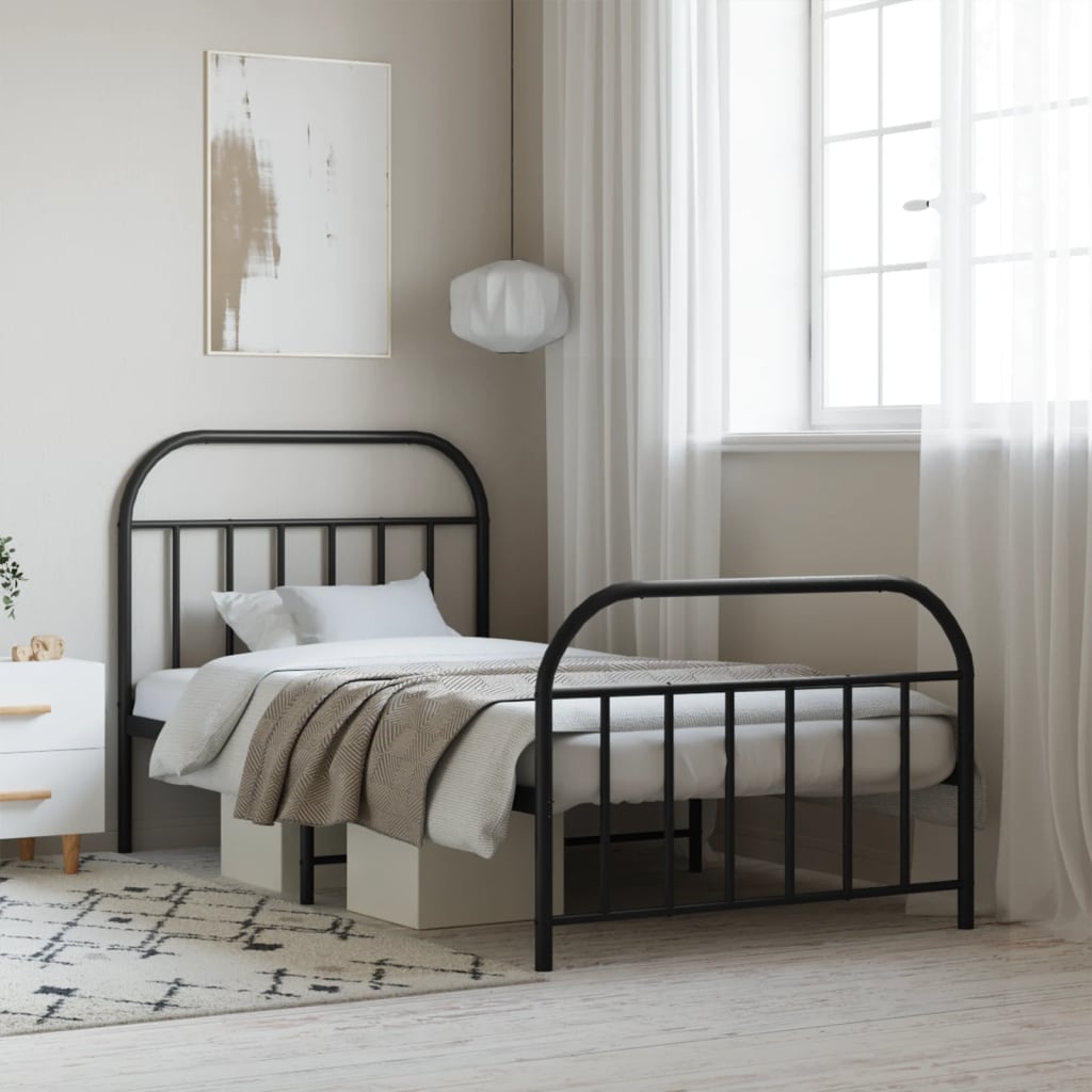 Metal Bed Frame without Mattress with Footboard Black 107x203 cm King Single