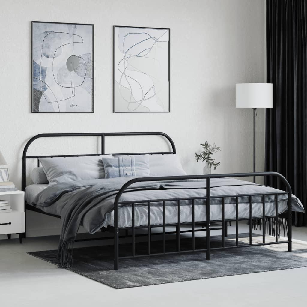 Metal Bed Frame without Mattress with Footboard Black 183x203 cm King