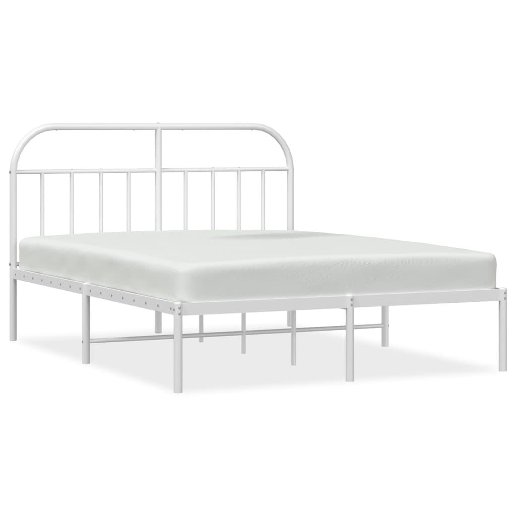 Metal Bed Frame without Mattress with Headboard White 150x200 cm