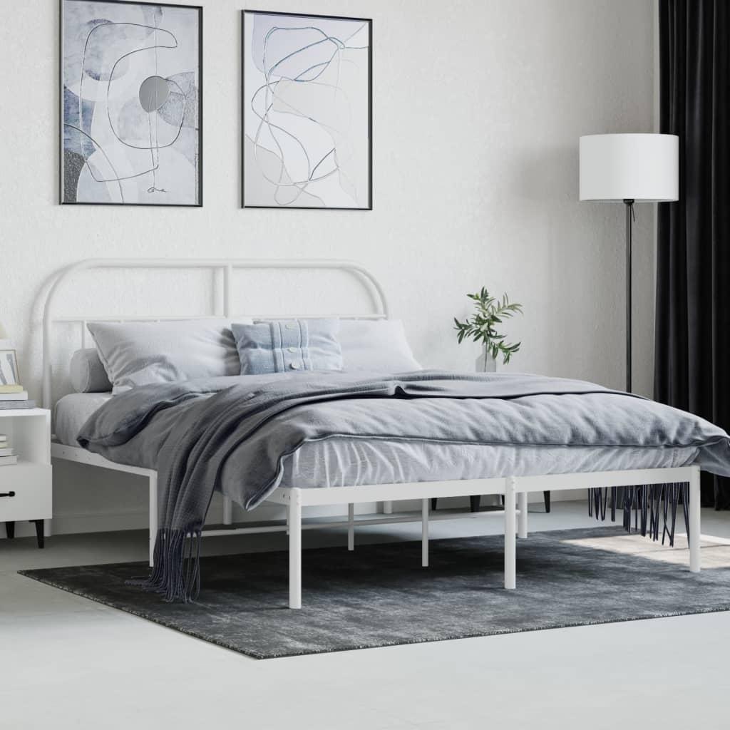 Metal Bed Frame without Mattress with Headboard White 150x200 cm
