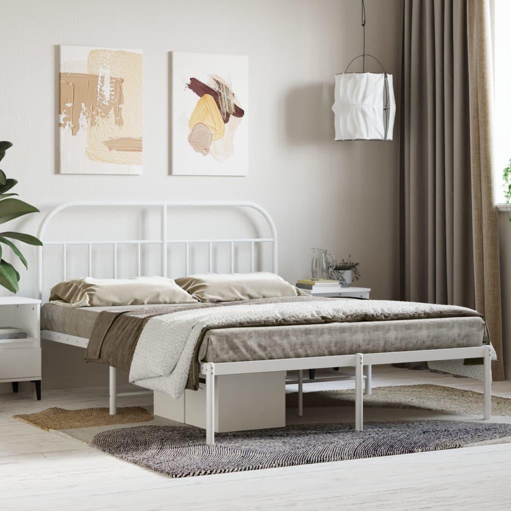 Metal Bed Frame without Mattress with Headboard White 150x200 cm