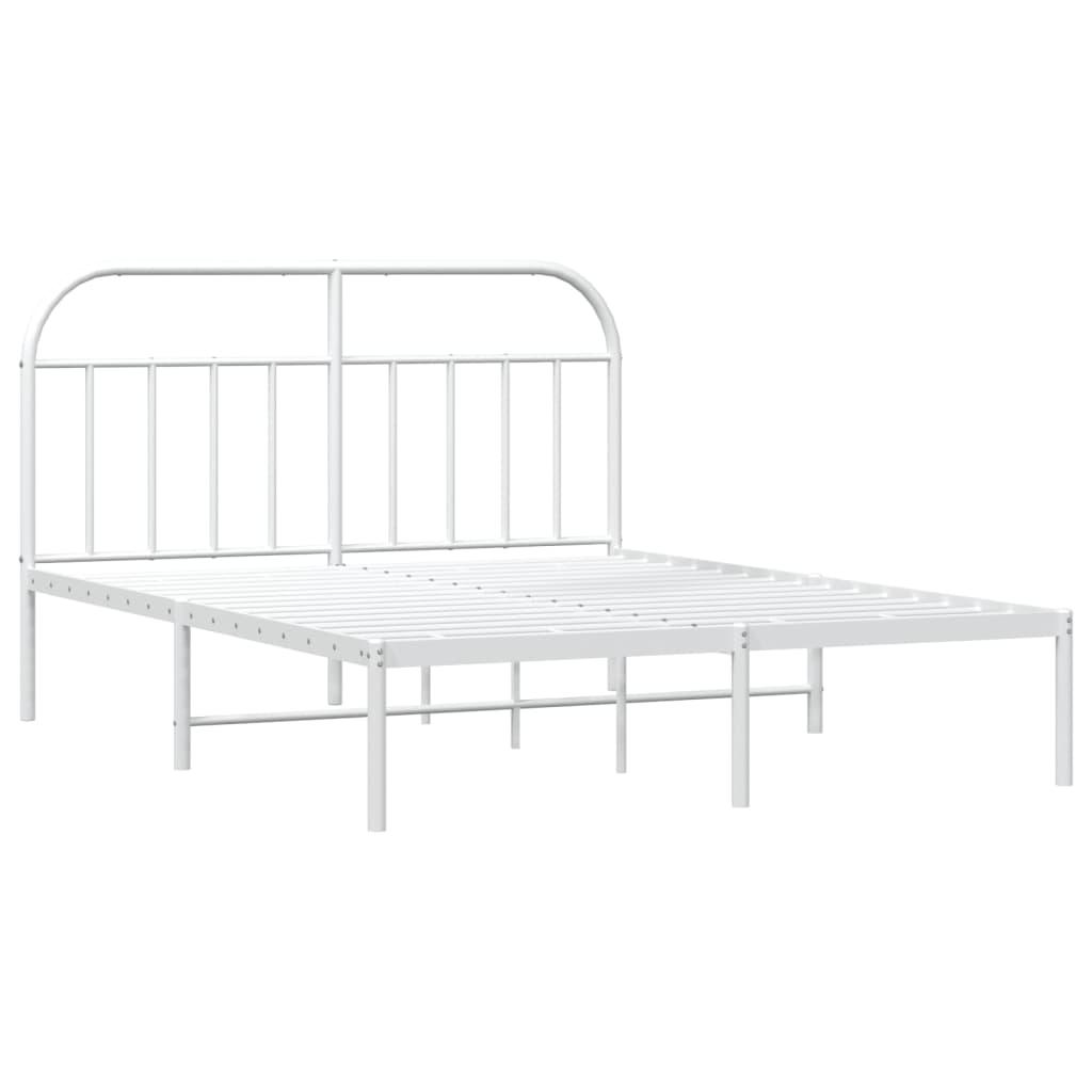 Metal Bed Frame without Mattress with Headboard White 183x203 cm King