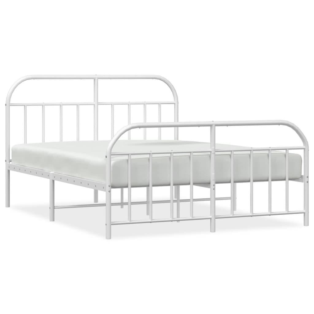 Metal Bed Frame without Mattress with Footboard White 135x190 cm