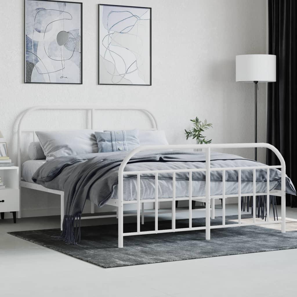 Metal Bed Frame without Mattress with Footboard White 135x190 cm