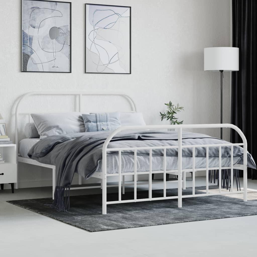 Metal Bed Frame without Mattress with Footboard White 150x200 cm
