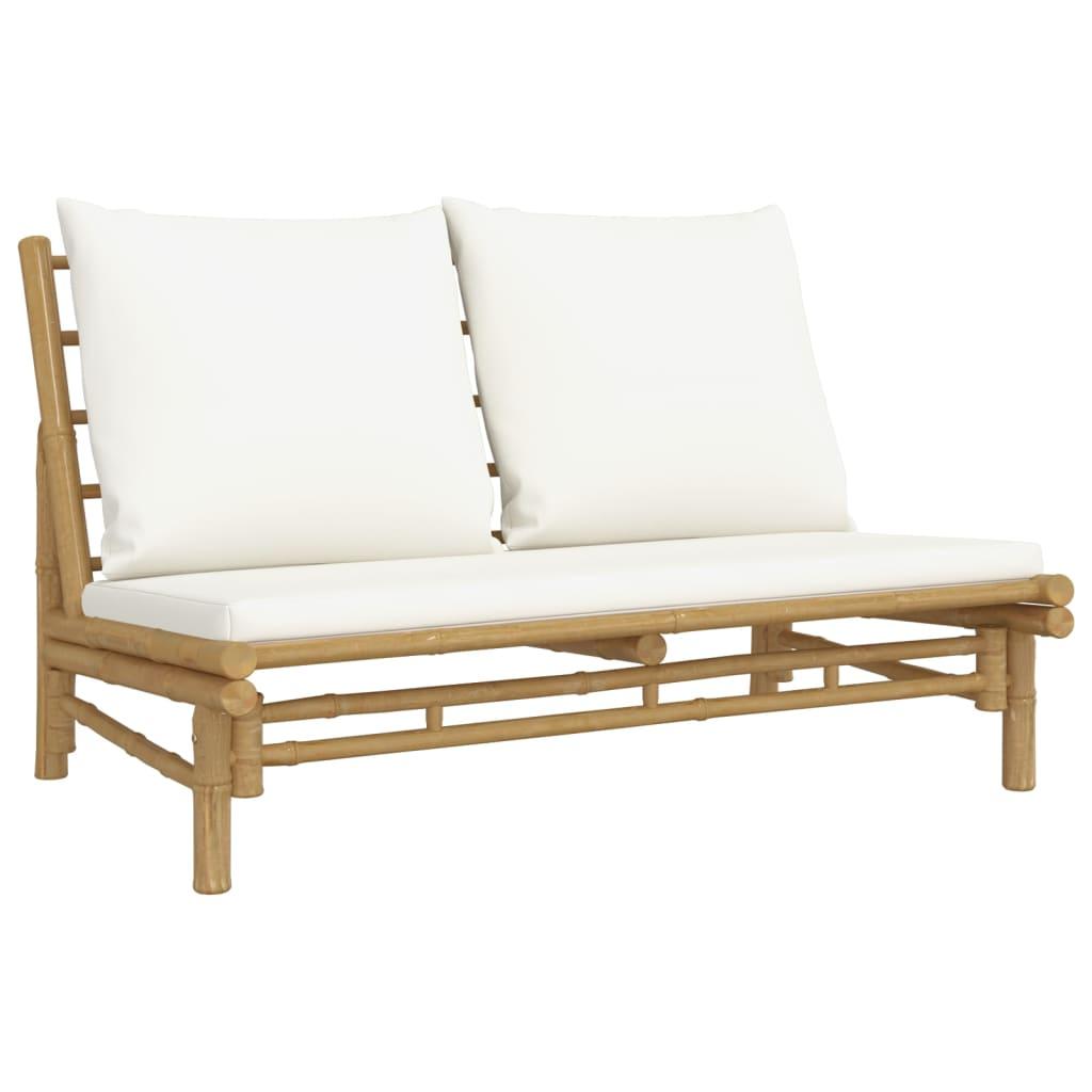 Garden Bench with Cream White Cushions Bamboo