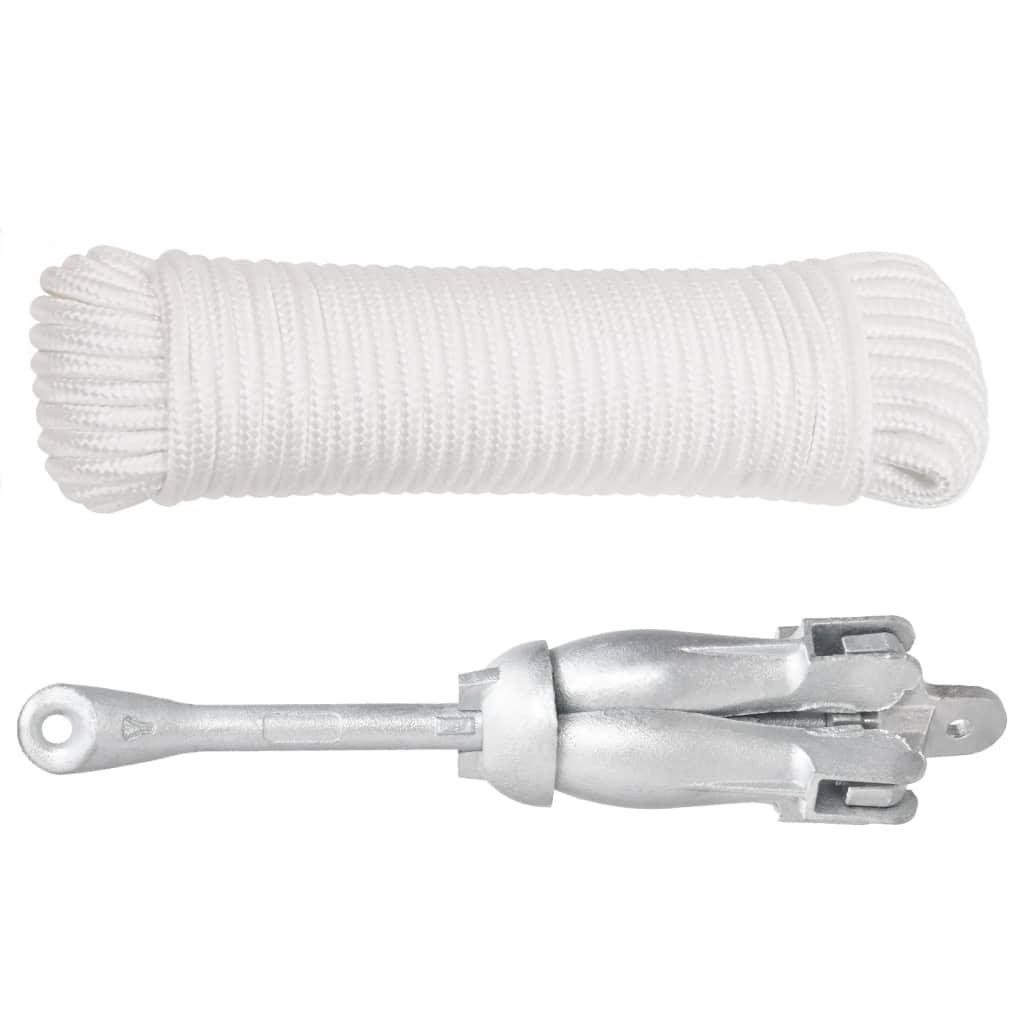 Folding Anchor with Rope Silver 6 kg Hot Dip Galvanized Cast Iron