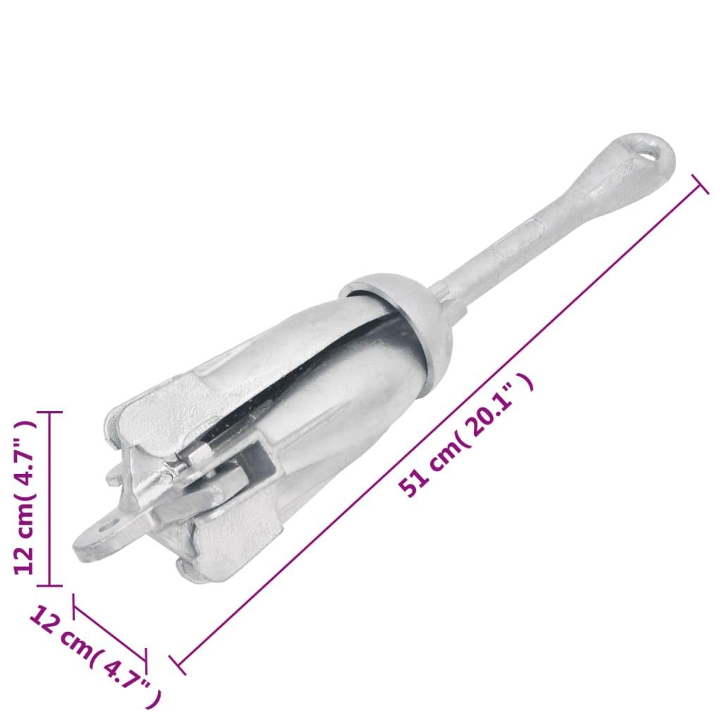 Folding Anchor with Rope Silver 6 kg Hot Dip Galvanized Cast Iron