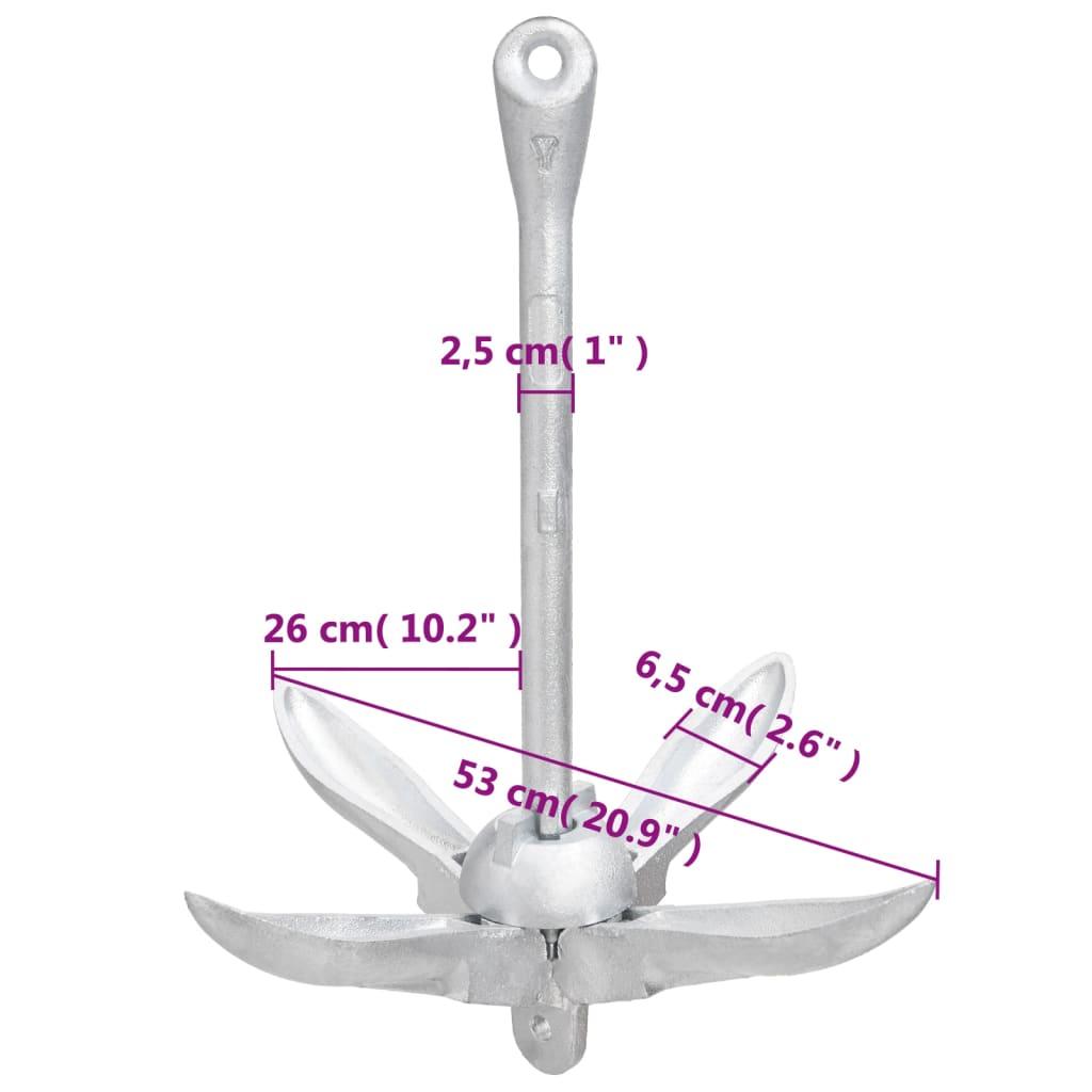 Folding Anchor with Rope Silver 8 kg Hot Dip Galvanized Cast Iron