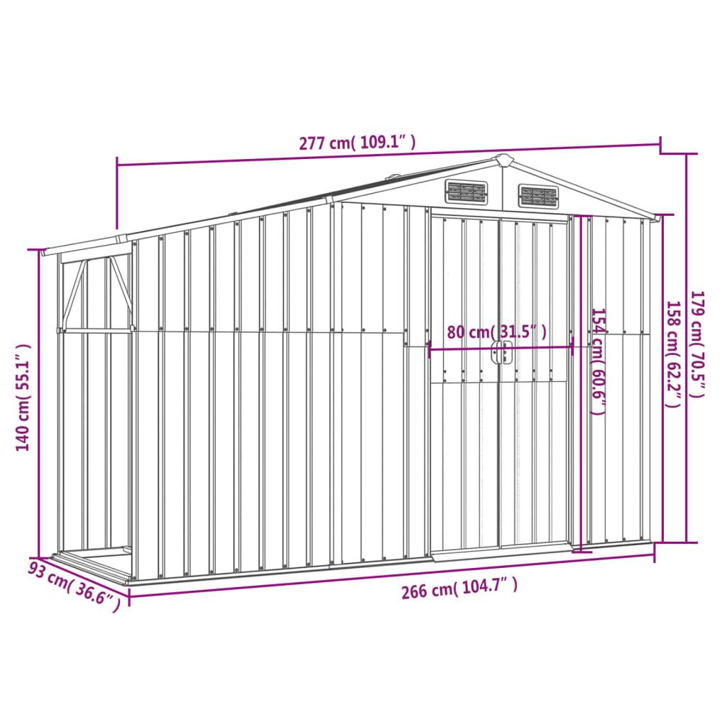 Garden Shed Brown 277x93x179 cm Galvanised Steel