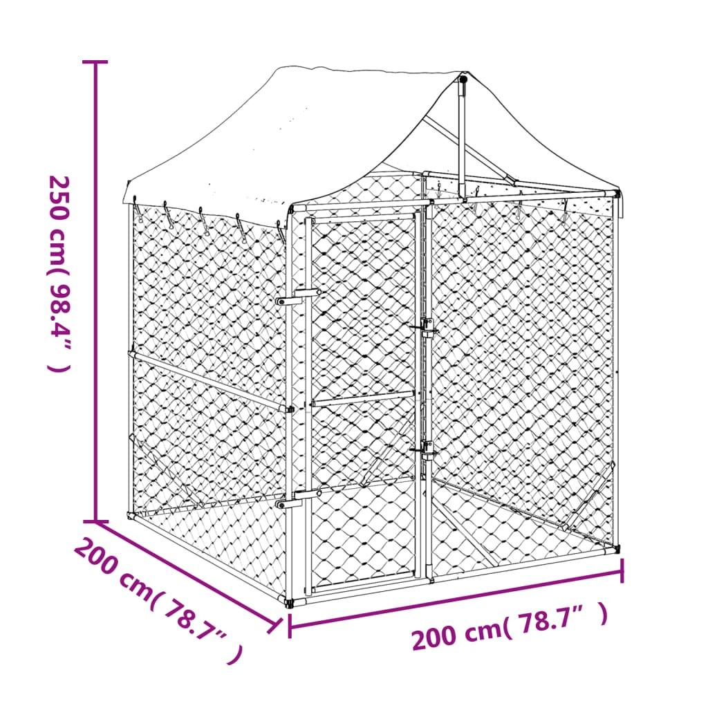 Outdoor Dog Kennel with Roof Silver 2x2x2.5 m Galvanised Steel