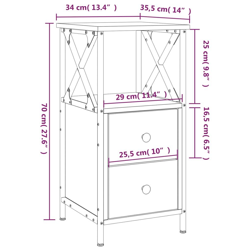 Bedside Cabinet Smoked Oak 34x35.5x70 cm Engineered Wood