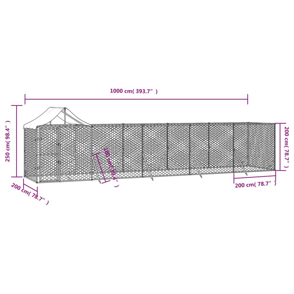 Outdoor Dog Kennel with Roof Silver 10x2x2.5 m Galvanised Steel