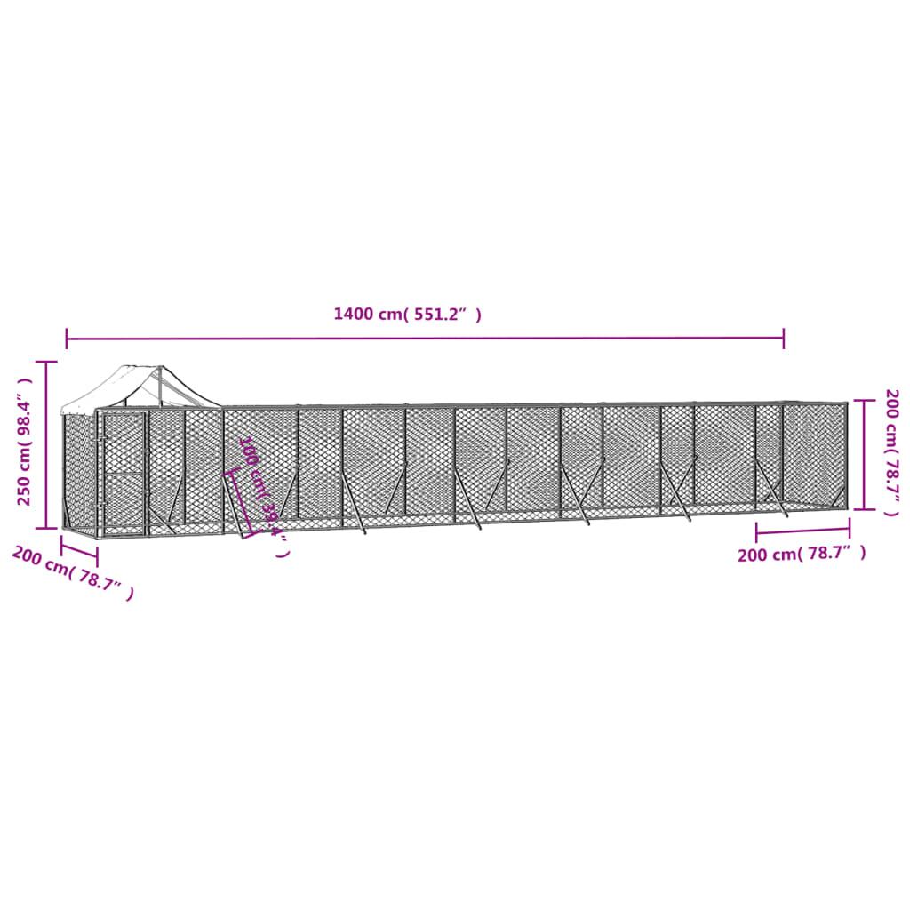 Outdoor Dog Kennel with Roof Silver 14x2x2.5 m Galvanised Steel