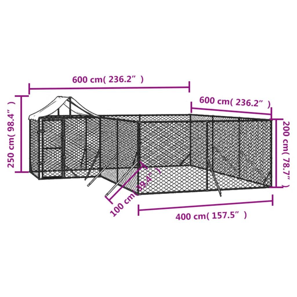 Outdoor Dog Kennel with Roof Silver 6x6x2.5 m Galvanised Steel