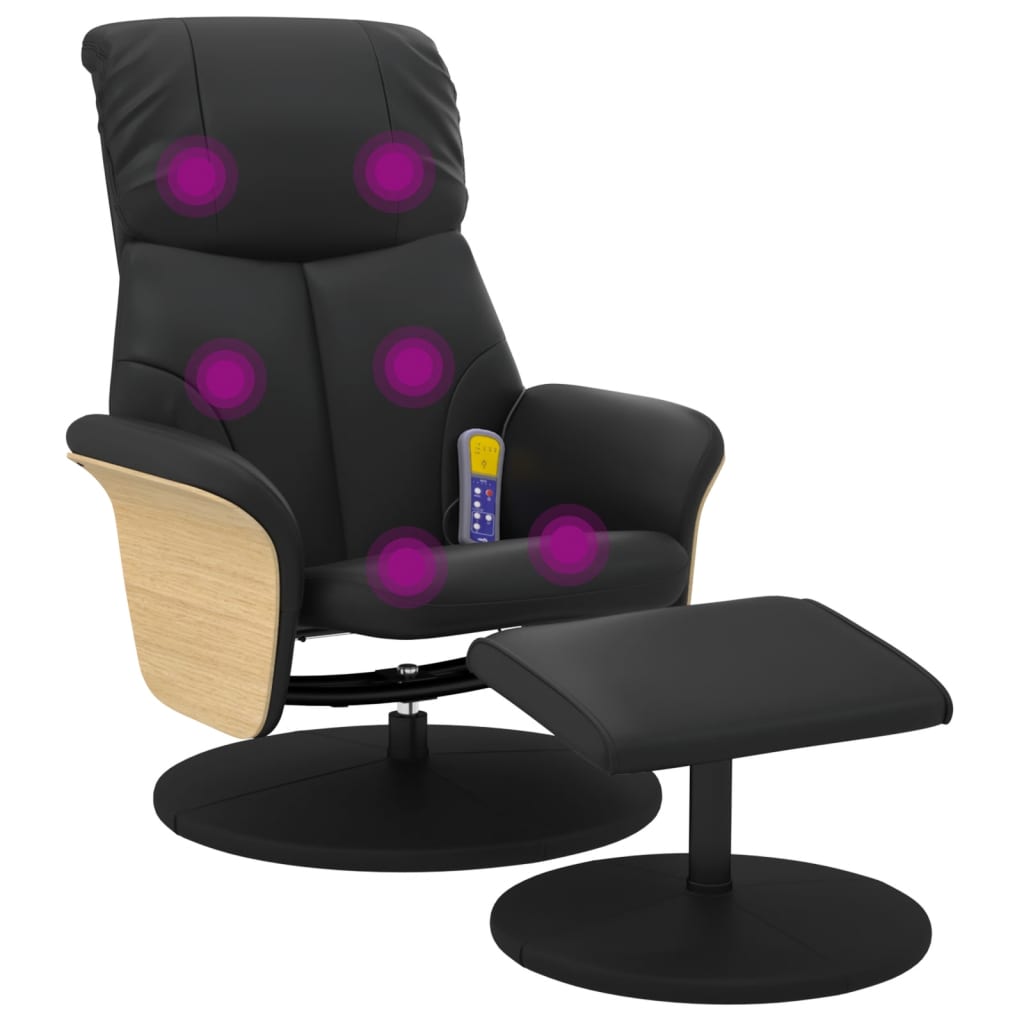 Massage Recliner Chair with Footstool Black Faux Leather