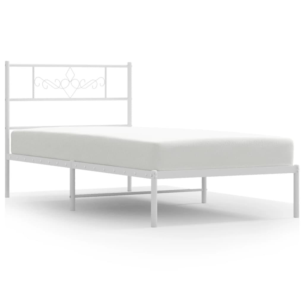 Metal Bed Frame without Mattress with Headboard White 90x190 cm