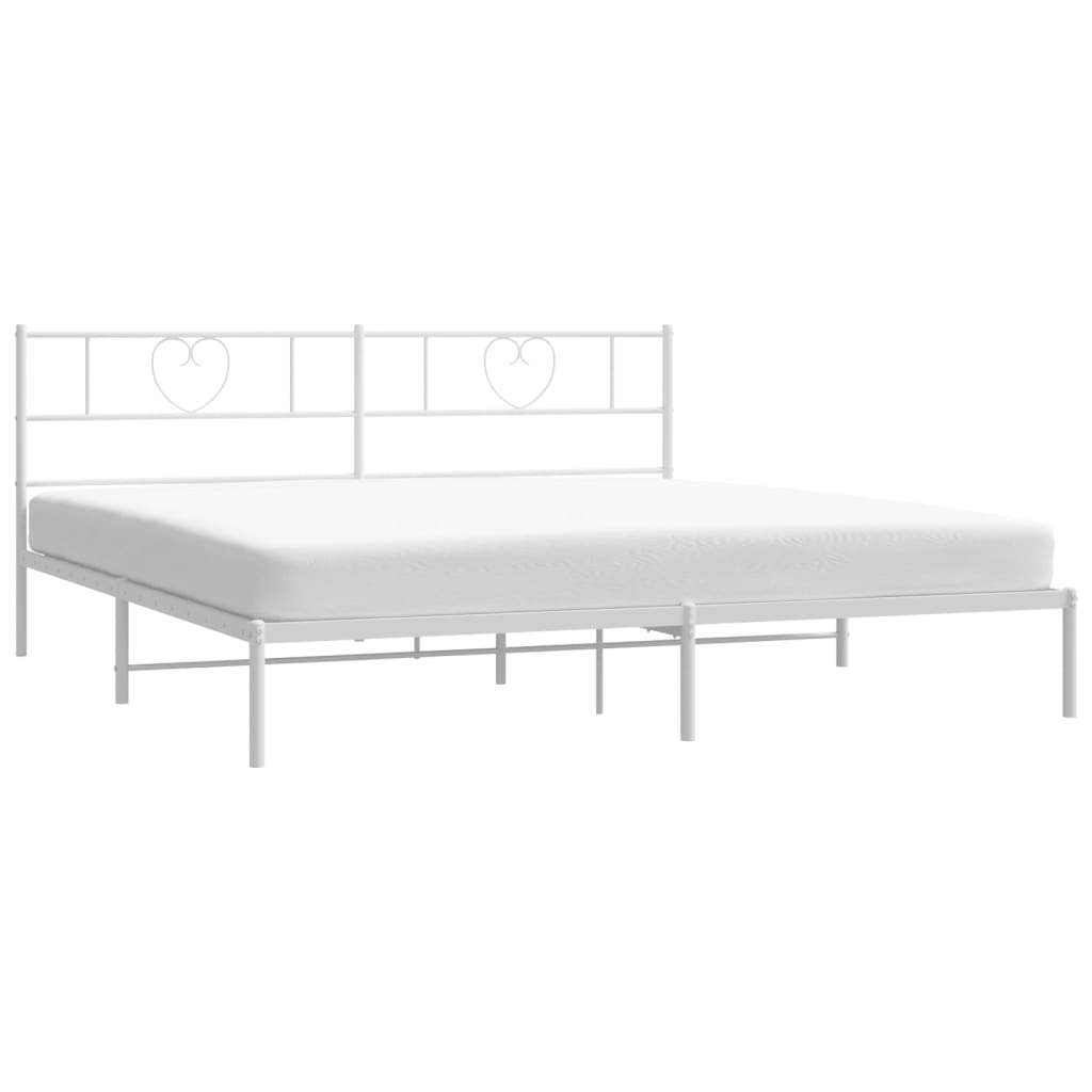 Metal Bed Frame without Mattress with Headboard White 183x203 cm King