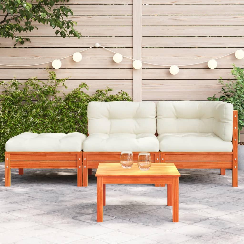 Garden Sofa with Cushions and Footstool 3-Seater