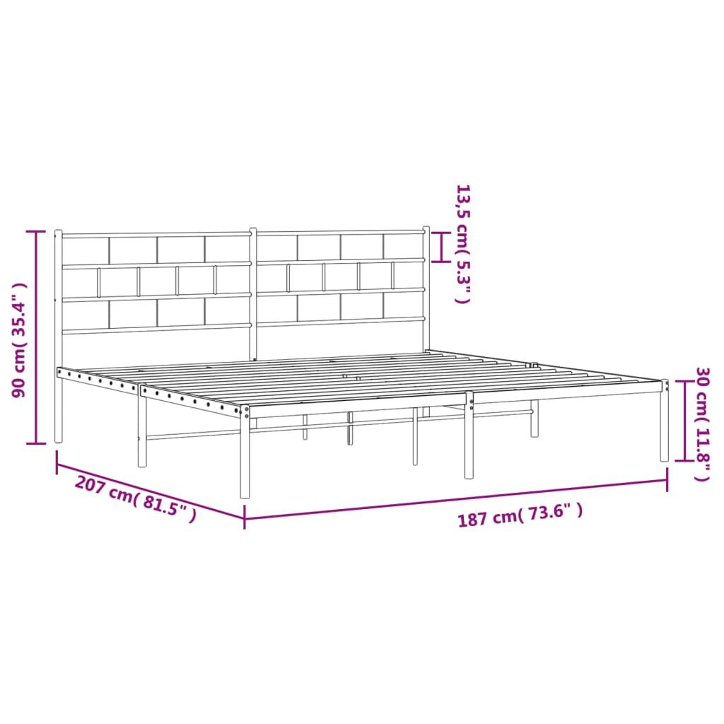 Metal Bed Frame without Mattress with Headboard Black 183x203 cm King