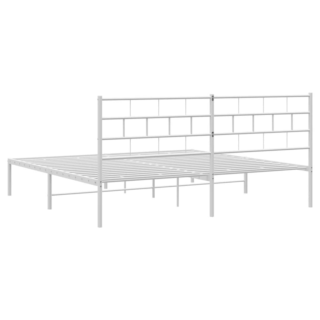 Metal Bed Frame without Mattress with Headboard White 183x203 cm King
