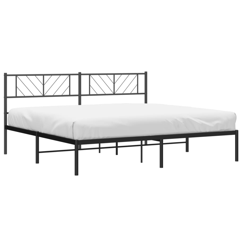 Metal Bed Frame without Mattress with Headboard Black 183x203 cm King