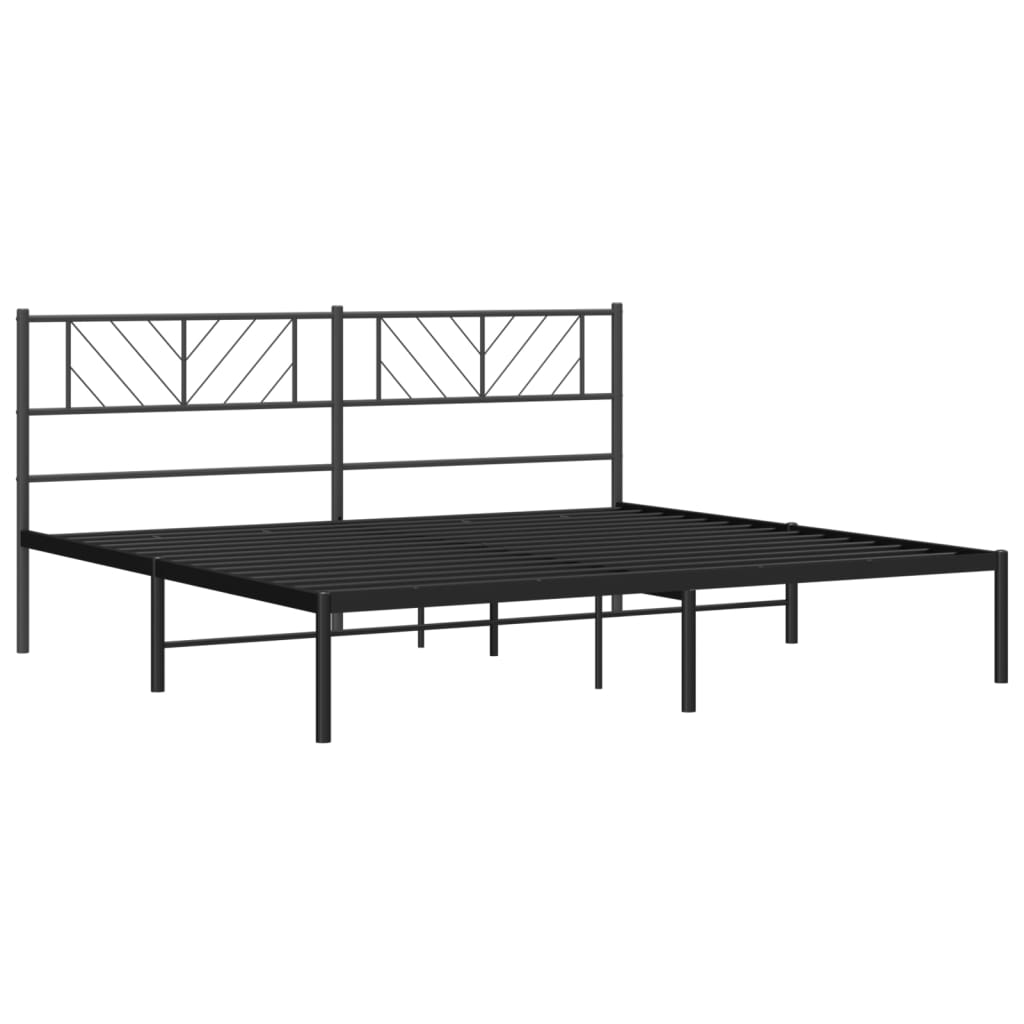 Metal Bed Frame without Mattress with Headboard Black 183x203 cm King