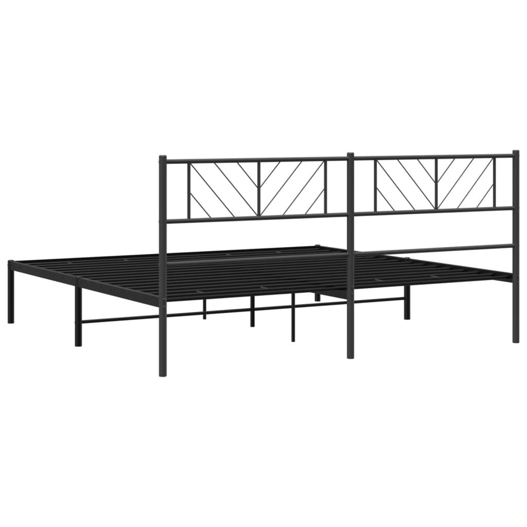 Metal Bed Frame without Mattress with Headboard Black 183x203 cm King