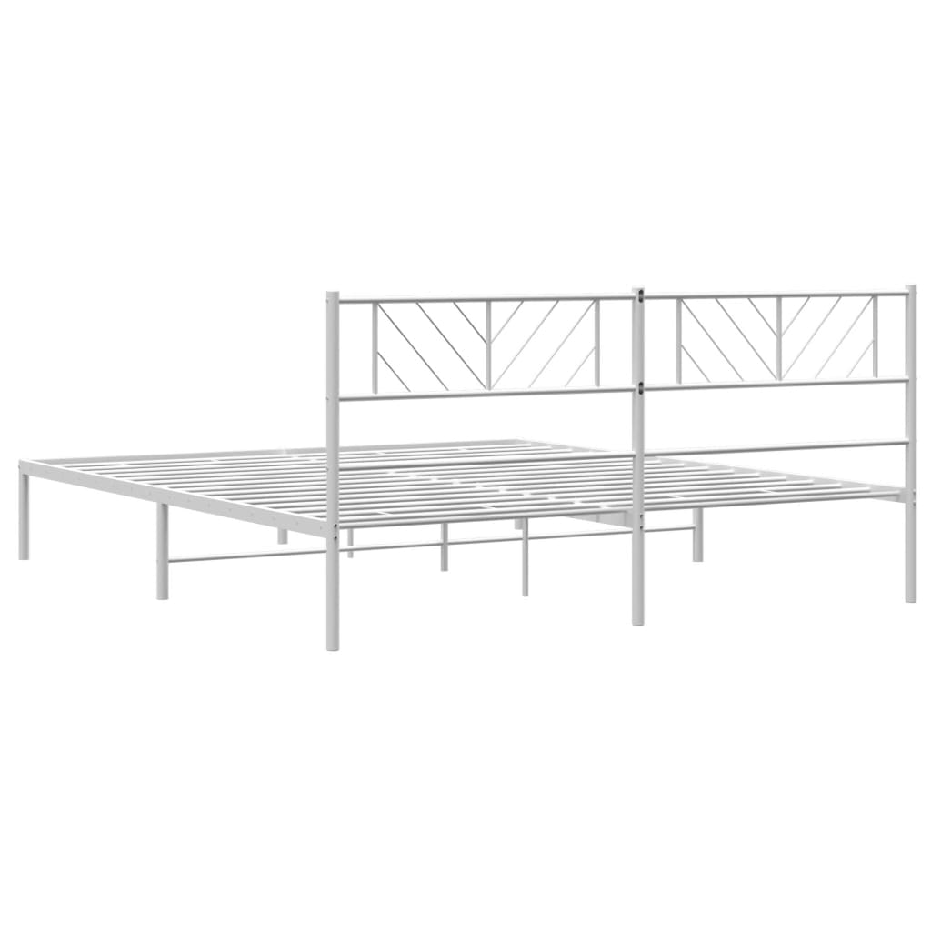 Metal Bed Frame without Mattress with Headboard White 183x203 cm King