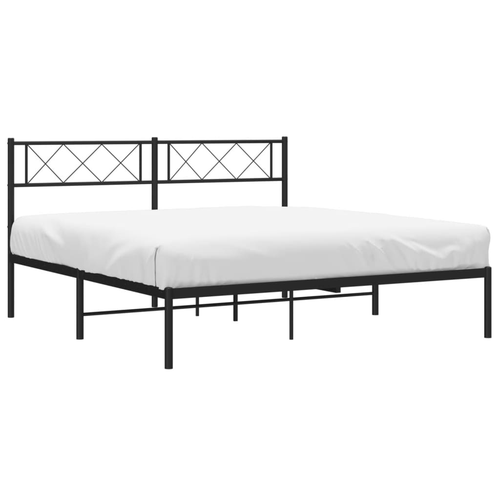 Metal Bed Frame without Mattress with Headboard Black 135x190 cm